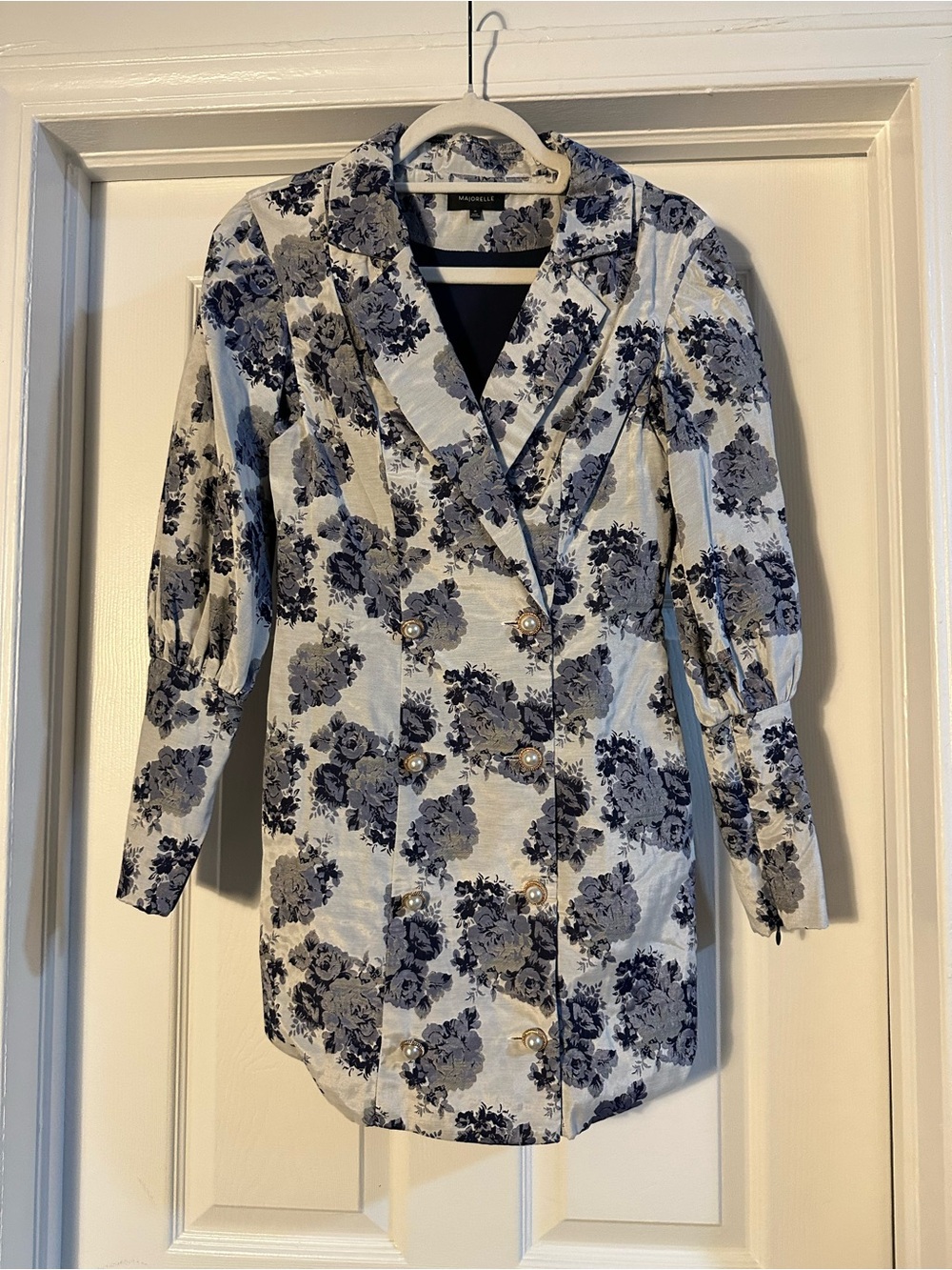 MAJORELLE Navy and White Floral Blazer Dress